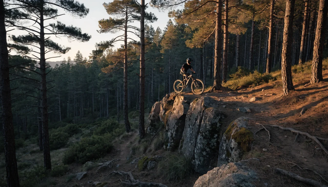 Ciclista preparado para iniciar un descenso en un bike park