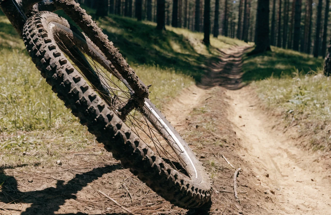 Bicicleta de montaña junto a un sendero recién recorrido