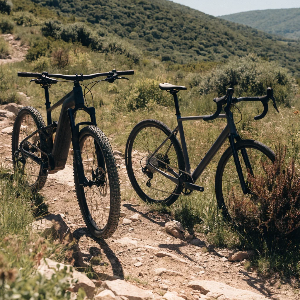 Bicicletas e-MTB y gravel sobre un sendero de montaña