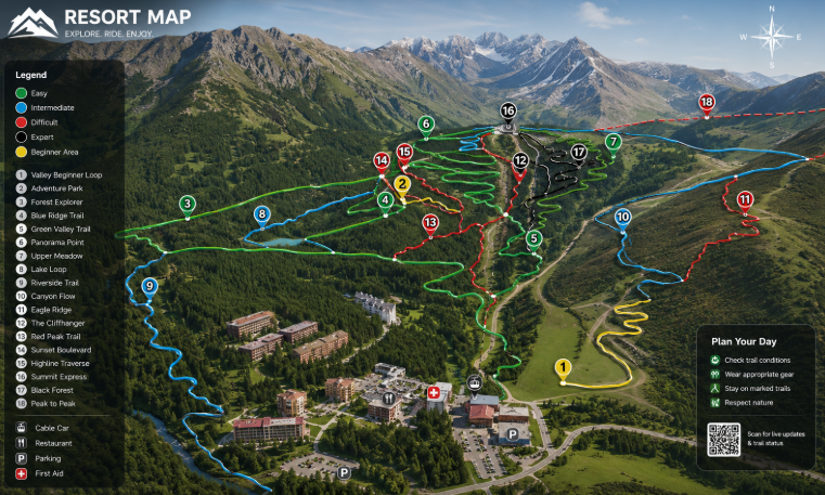 Mapa general de las pistas del Bike Park La Pinilla