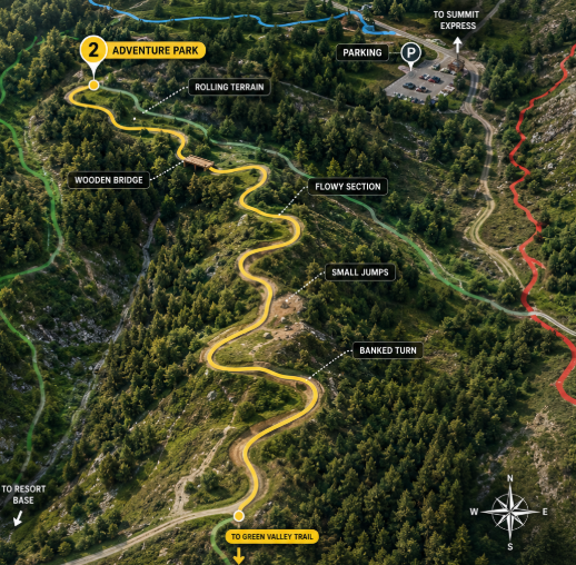 Detalle de las 18 pistas del Bike Park La Pinilla